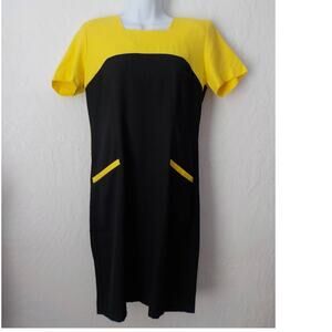 VTG Black Dress Women size 6 Yellow Colorblock Rayon by USA Bedford Fair Career
